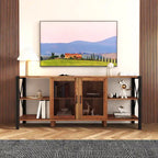 Meuble TV de ferme de 80 pouces, meuble de télévision moderne horizontal en bois et métal avec étagère ouverte