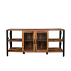 Meuble TV de ferme de 80 pouces, meuble de télévision moderne horizontal en bois et métal avec étagère ouverte