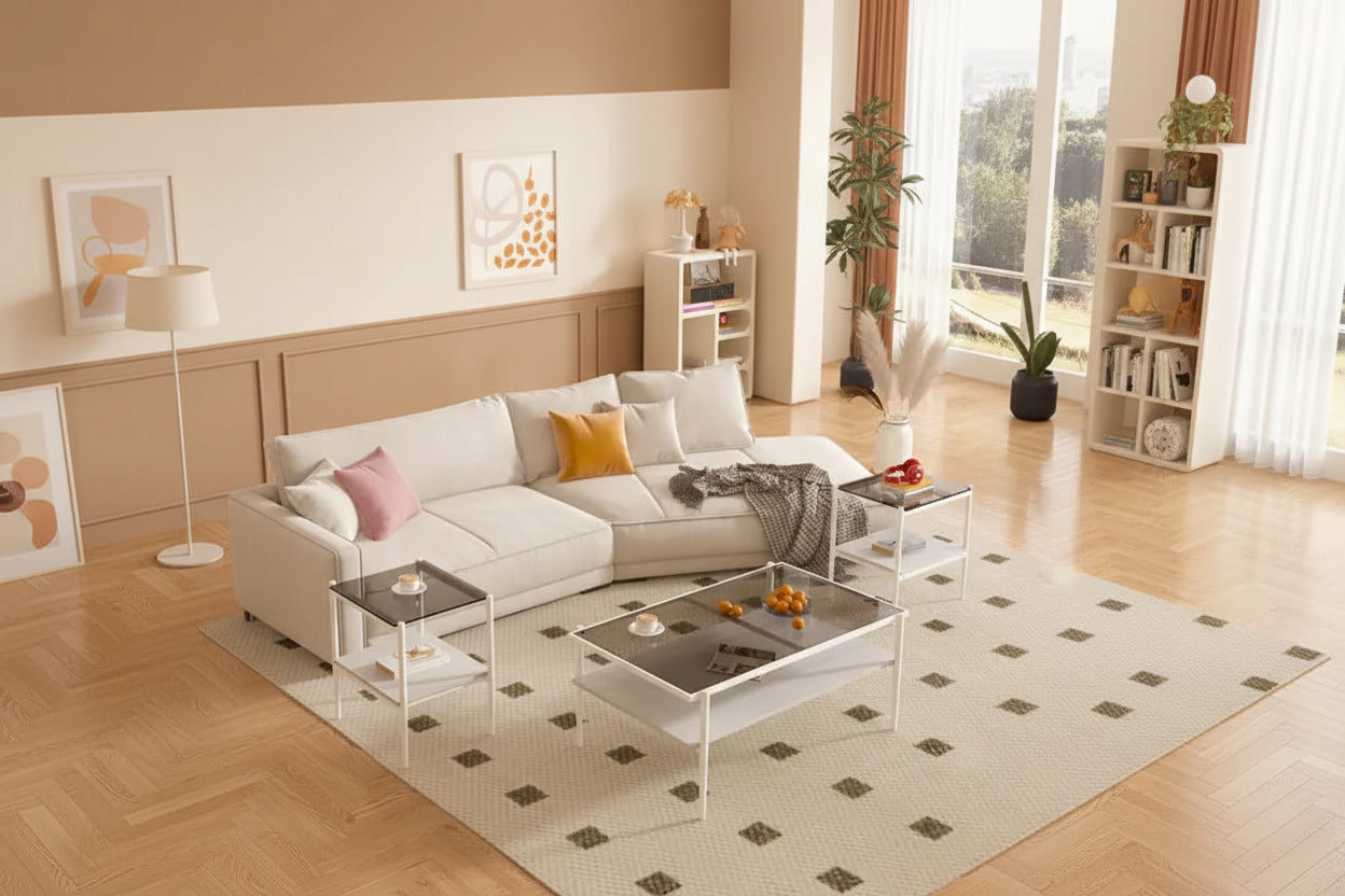 Coffee Table and End tables Set of 3, Tempered Glass Table with MDF layer, Modern Tables for Living Room , Gray Glass