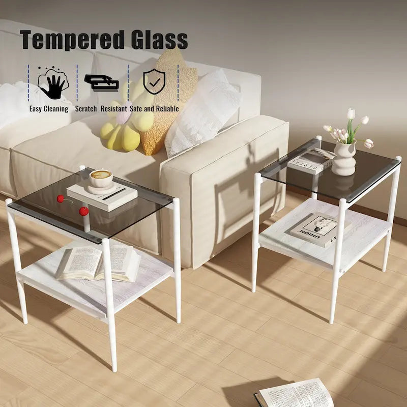 Gray Glass Coffee & End Table Set of 3, Modern Style, Seats 2–4