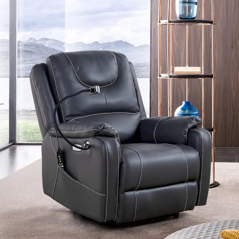 Brown / Black Faux Leather Power Recliner Chair with Massage & Heating, Single Seat