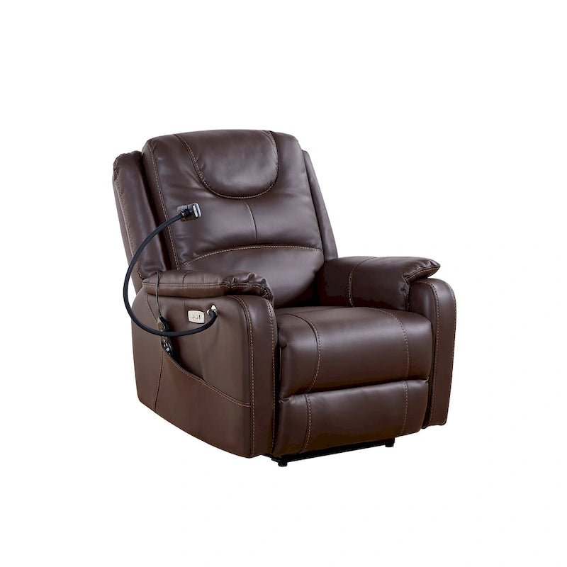 Fauteuil inclinable électrique en similicuir marron/noir avec massage et chauffage, une place