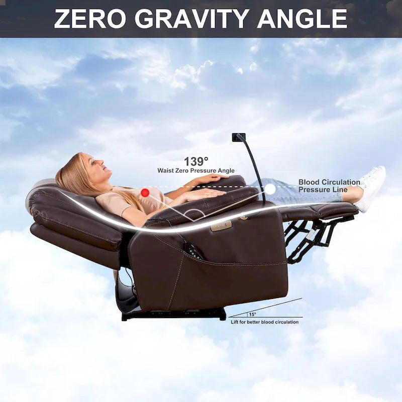 Fauteuil inclinable électrique en similicuir marron/noir avec massage et chauffage, une place