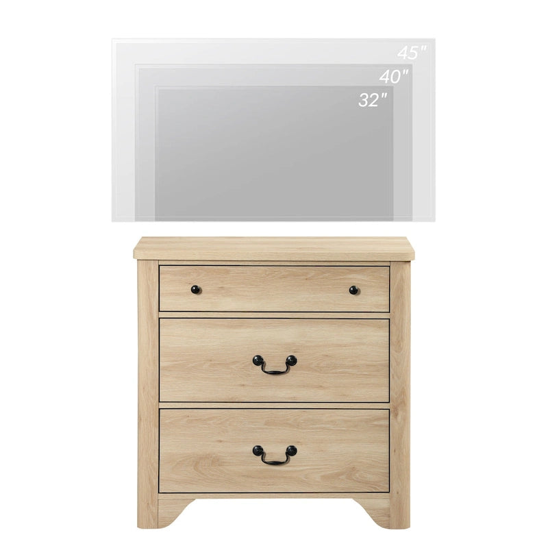 White Farmhouse TV Stand with 3 Drawers, for 2-Person Assembly