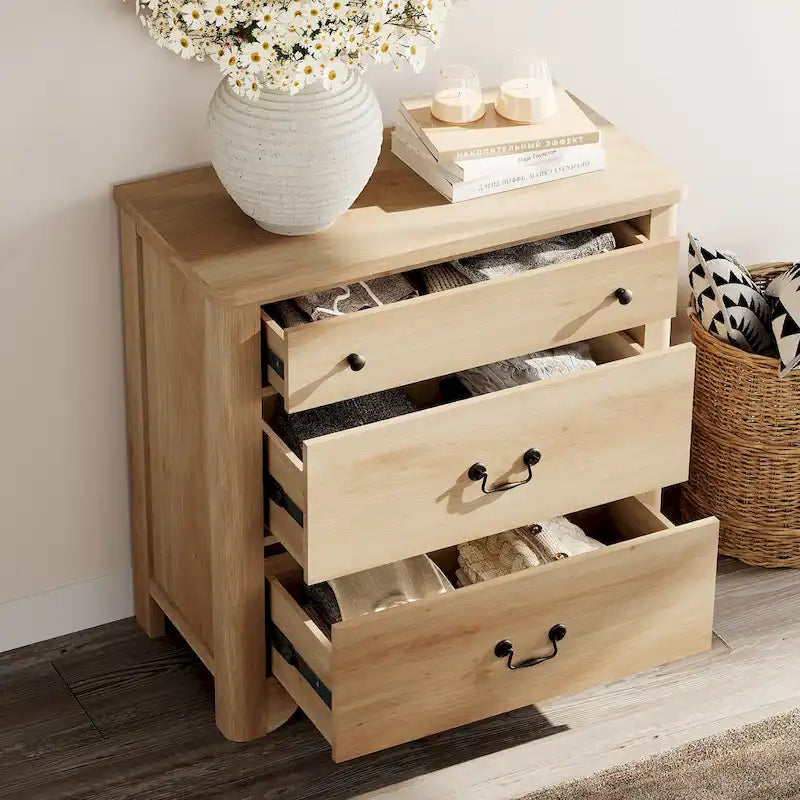 White Farmhouse TV Stand with 3 Drawers, for 2-Person Assembly