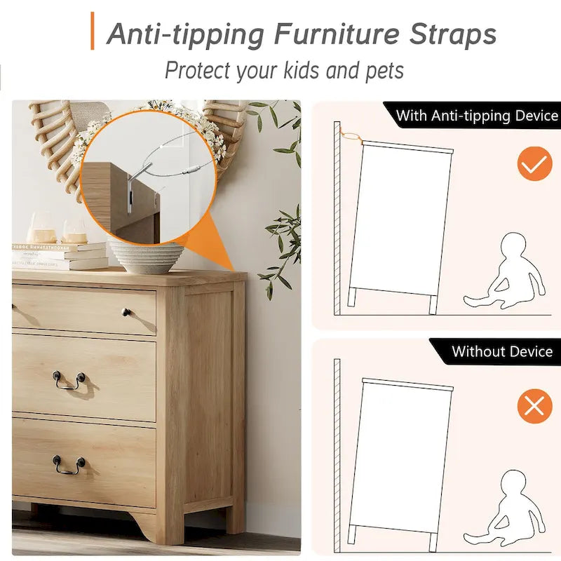 White Farmhouse TV Stand with 3 Drawers, for 2-Person Assembly