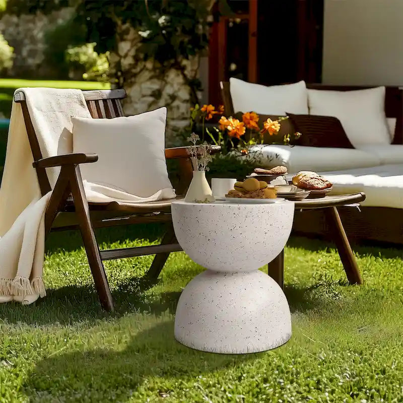 Graphite-like White Concrete Round Side Table, for 1
