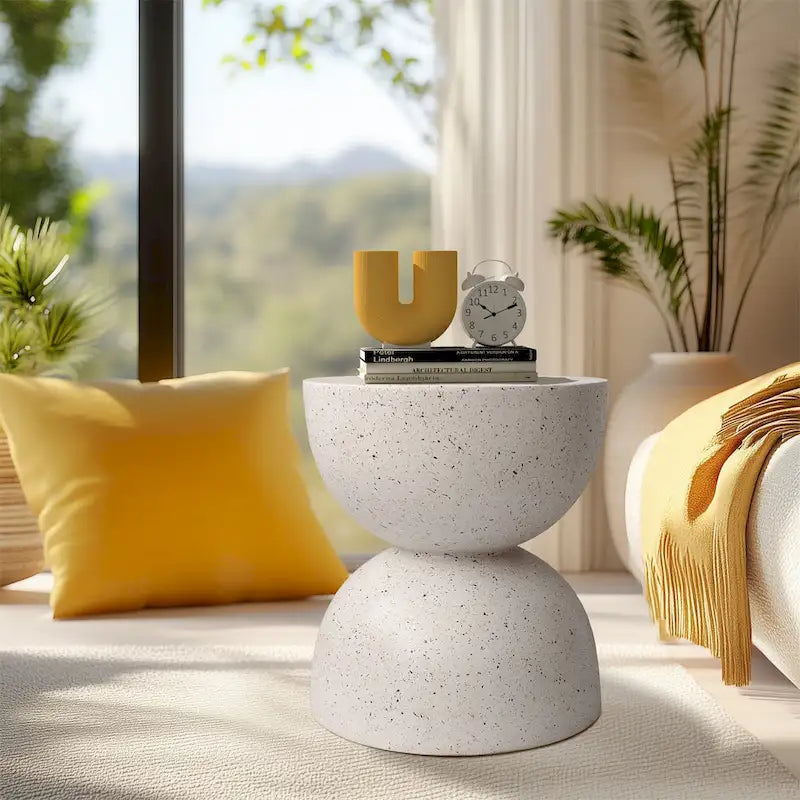 Graphite-like White Concrete Round Side Table, for 1