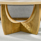 Table basse ronde en chêne avec rangement coulissant, style Mid-Century