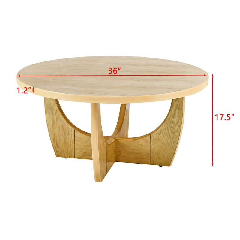 Table basse ronde en chêne avec rangement coulissant, style Mid-Century
