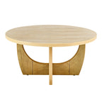 Table basse ronde en chêne avec rangement coulissant, style Mid-Century