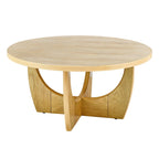 Table basse ronde en chêne avec rangement coulissant, style Mid-Century