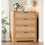 Commode 4 tiroirs pour chambre, commode en rotin