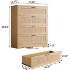 Commode 4 tiroirs pour chambre, commode en rotin