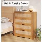 Commode 4 tiroirs pour chambre, commode en rotin