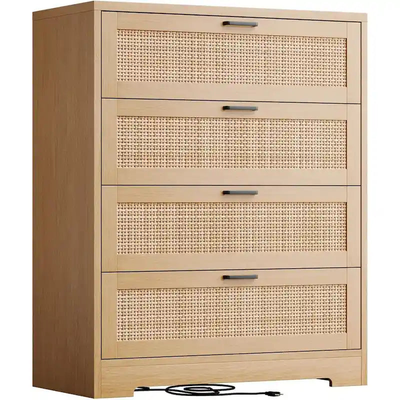 Commode 4 tiroirs pour chambre, commode en rotin