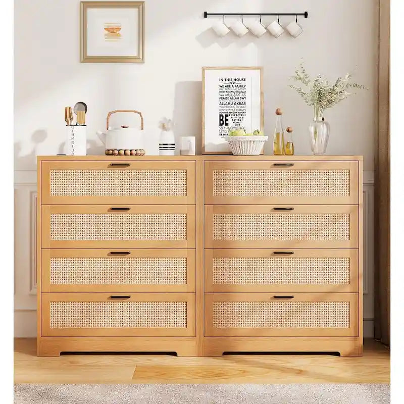 Commode 4 tiroirs pour chambre, commode en rotin