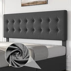Gray Linen Queen Bed Frame with 4 Storage Drawers & Adjustable Headboard, 1-Person Assembly