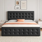 Gray Linen Queen Bed Frame with 4 Storage Drawers & Adjustable Headboard, 1-Person Assembly
