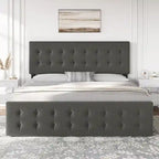 Gray Linen Queen Bed Frame with 4 Storage Drawers & Adjustable Headboard, 1-Person Assembly