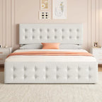Gray Linen Queen Bed Frame with 4 Storage Drawers & Adjustable Headboard, 1-Person Assembly