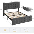 Gray Linen Queen Bed Frame with 4 Storage Drawers & Adjustable Headboard, 1-Person Assembly