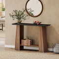 Console en Noyer et Noir avec Étagère de Rangement, Assemblage par 1 Personne, 119 cm