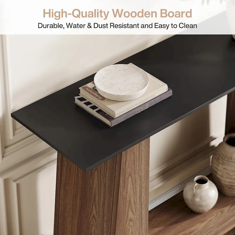 Black & Walnut Console Table with Storage Shelf, 1-Person Assembly, 47"
