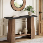 Console en Noyer et Noir avec Étagère de Rangement, Assemblage par 1 Personne, 119 cm