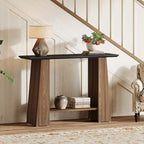 Console en Noyer et Noir avec Étagère de Rangement, Assemblage par 1 Personne, 119 cm