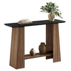 Console en Noyer et Noir avec Étagère de Rangement, Assemblage par 1 Personne, 119 cm