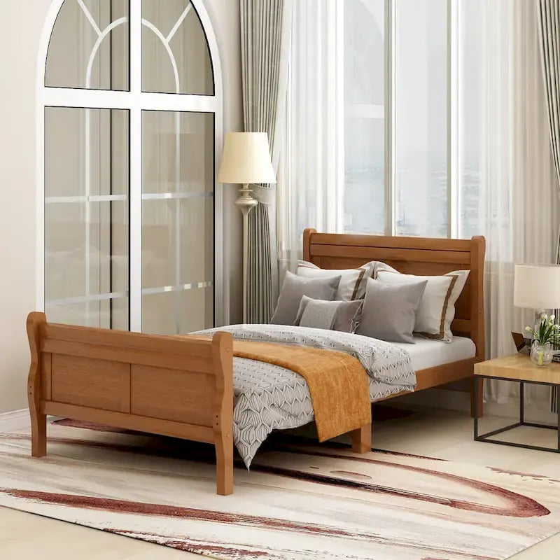 Oak/White/Espresso Twin Platform Bed with Headboard & Footboard