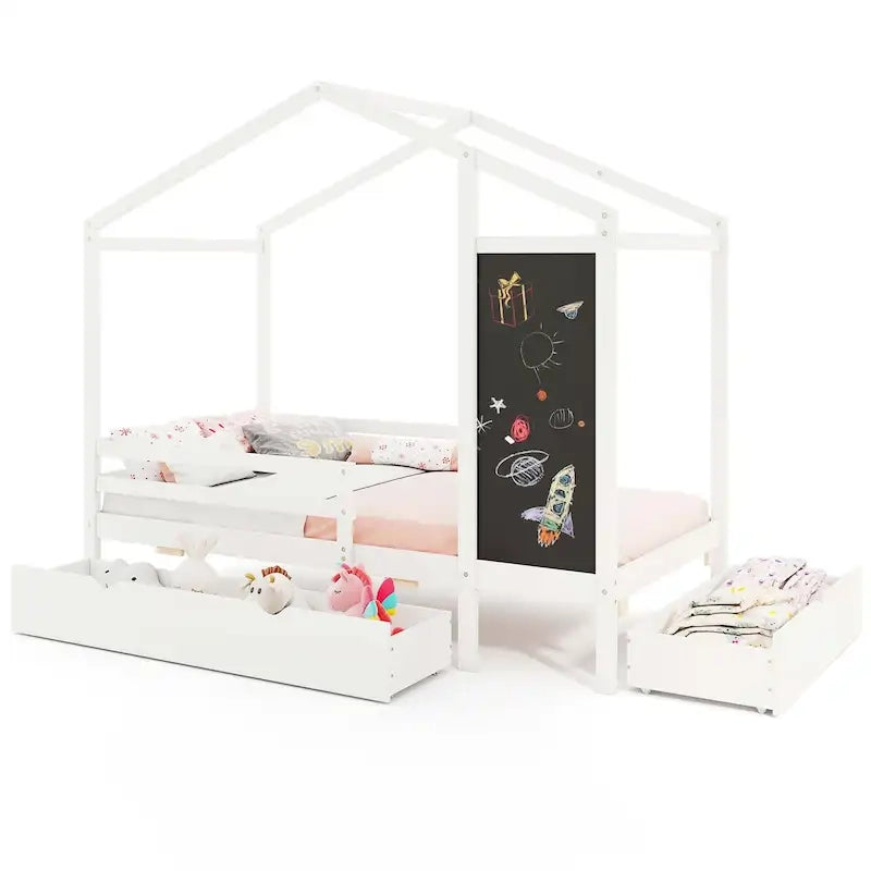 Lit cabane jumeau Costway avec 2 tiroirs de rangement Lit plateforme en bois massif