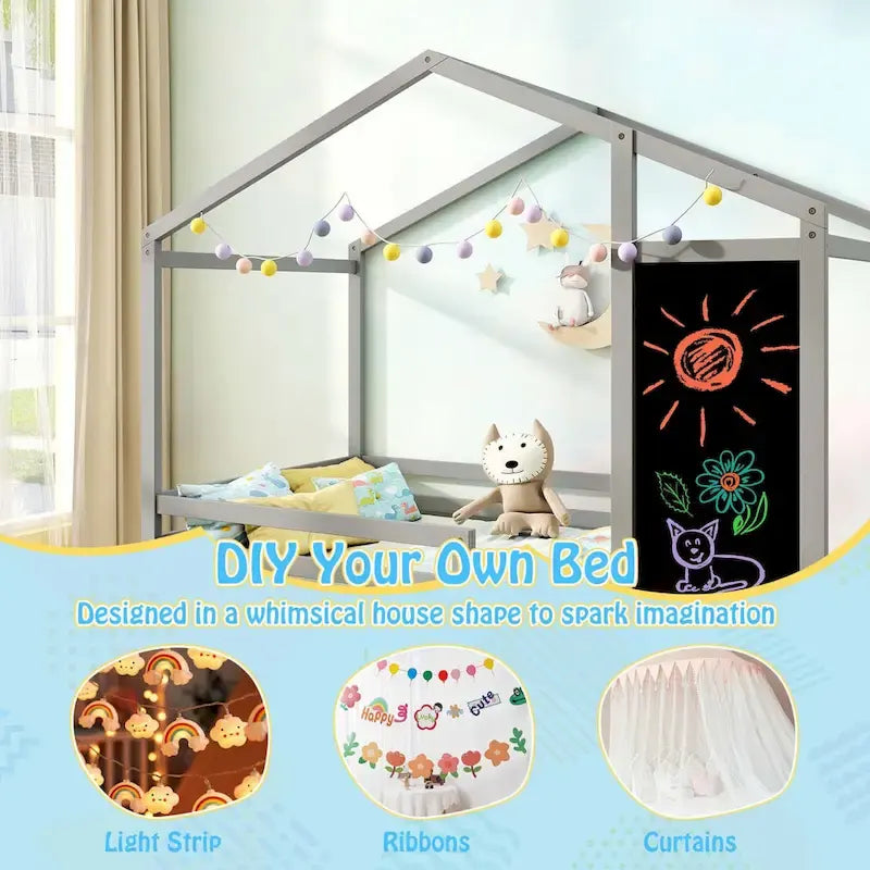 Lit cabane jumeau Costway avec 2 tiroirs de rangement Lit plateforme en bois massif
