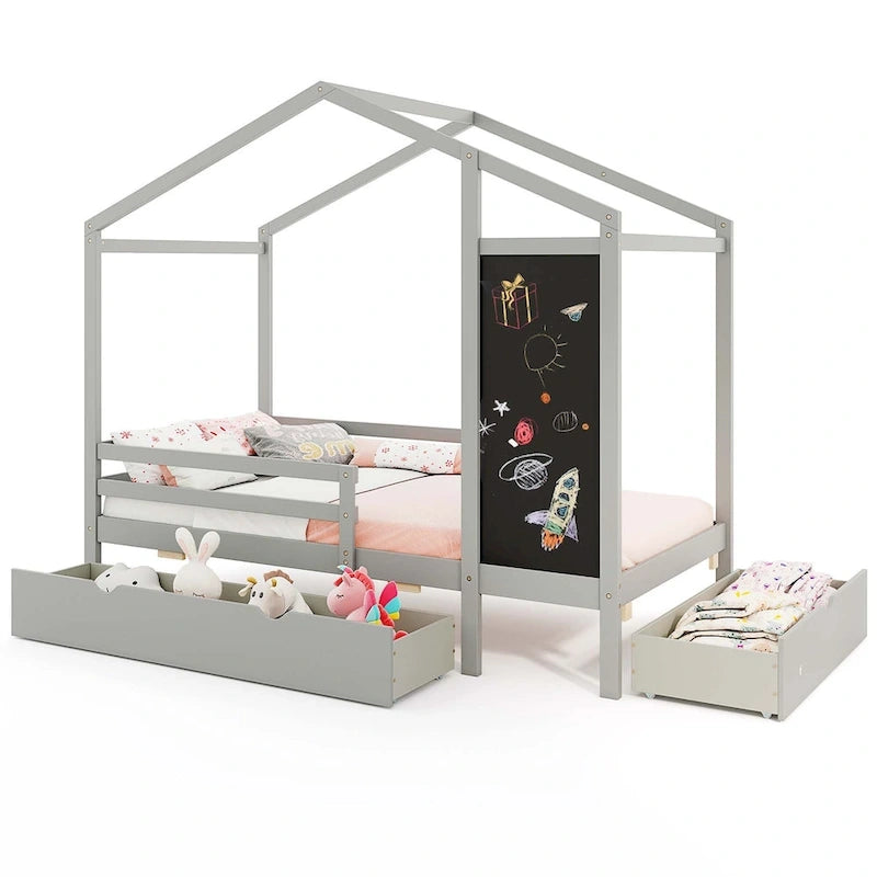Lit cabane jumeau Costway avec 2 tiroirs de rangement Lit plateforme en bois massif