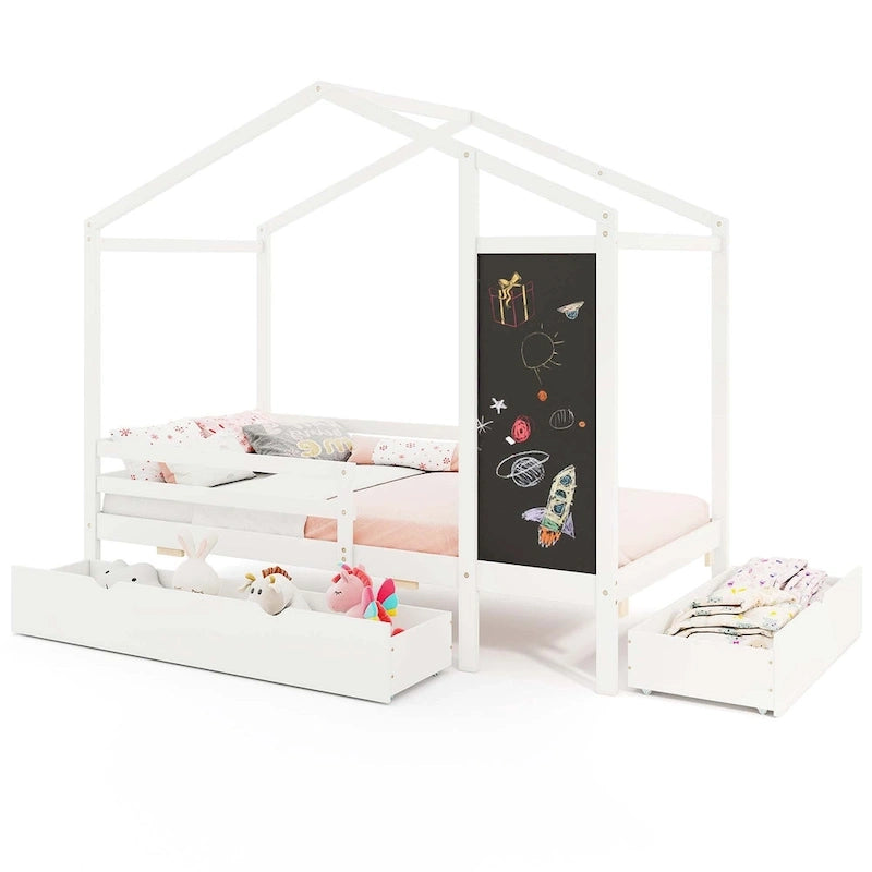 Lit cabane jumeau Costway avec 2 tiroirs de rangement Lit plateforme en bois massif