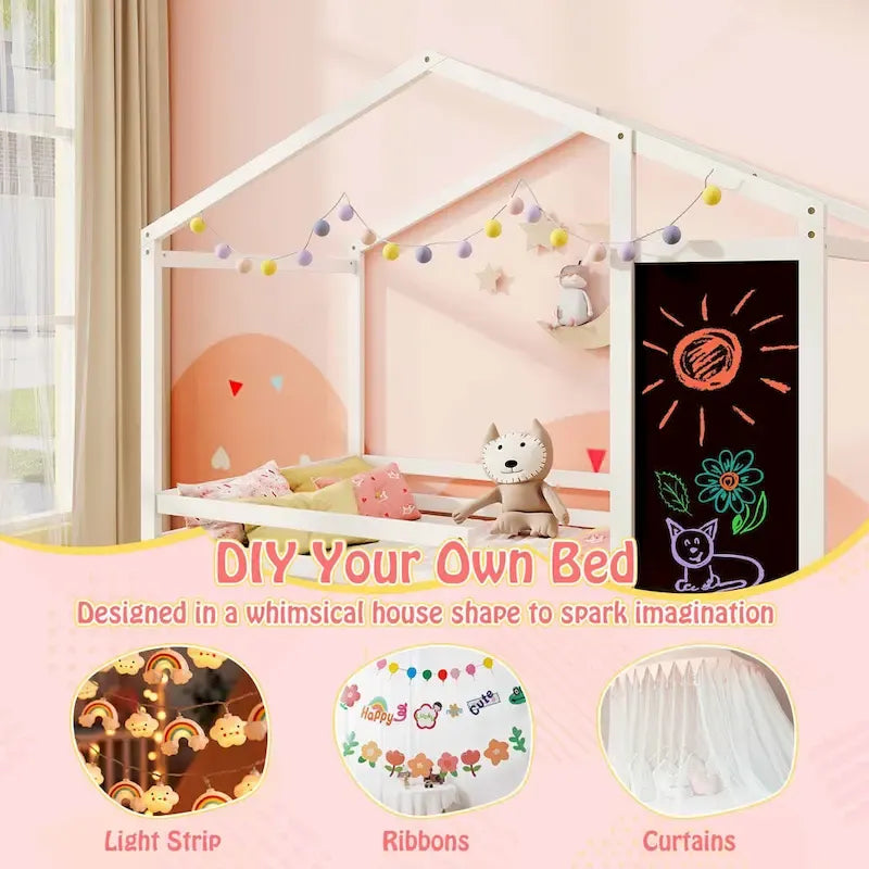 Lit cabane jumeau Costway avec 2 tiroirs de rangement Lit plateforme en bois massif