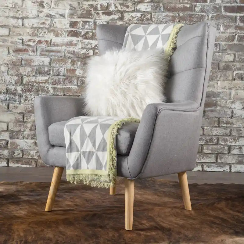Fauteuil d'appoint à oreilles mi-century gris/vert sarcelle/blé, capitonné, une place