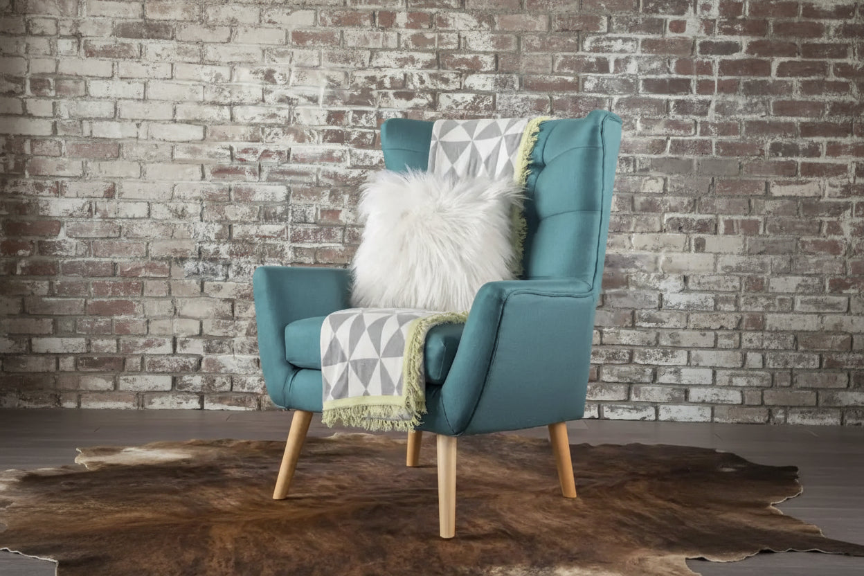 Grey / Teal / Wheat Mid-Century Wingback Accent Chair, Button-Tufted, Single Seat