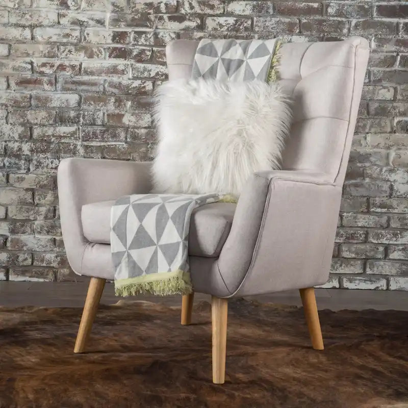 Grey / Teal / Wheat Mid-Century Wingback Accent Chair, Button-Tufted, Single Seat