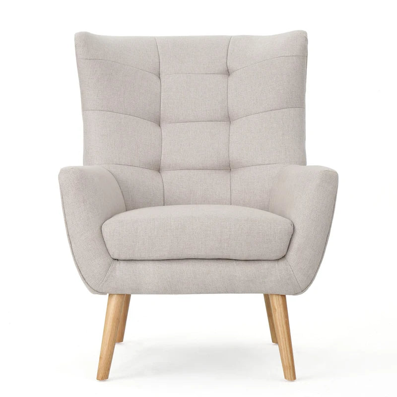 Grey / Teal / Wheat Mid-Century Wingback Accent Chair, Button-Tufted, Single Seat