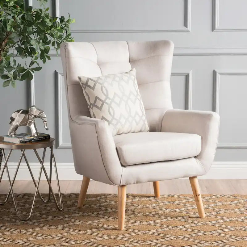Grey / Teal / Wheat Mid-Century Wingback Accent Chair, Button-Tufted, Single Seat