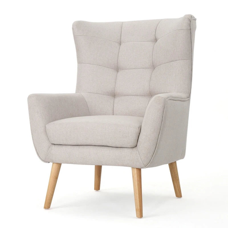 Fauteuil d'appoint à oreilles mi-century gris/vert sarcelle/blé, capitonné, une place