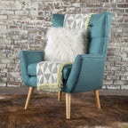 Fauteuil d'appoint à oreilles mi-century gris/vert sarcelle/blé, capitonné, une place