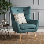 Fauteuil d'appoint à oreilles mi-century gris/vert sarcelle/blé, capitonné, une place