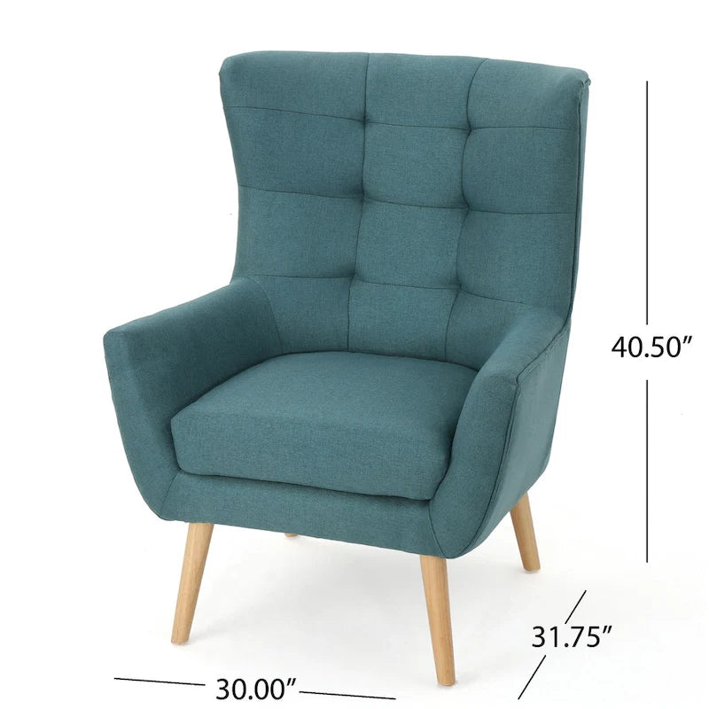 Fauteuil d'appoint à oreilles mi-century gris/vert sarcelle/blé, capitonné, une place