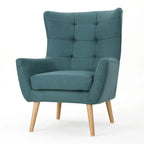 Fauteuil d'appoint à oreilles mi-century gris/vert sarcelle/blé, capitonné, une place