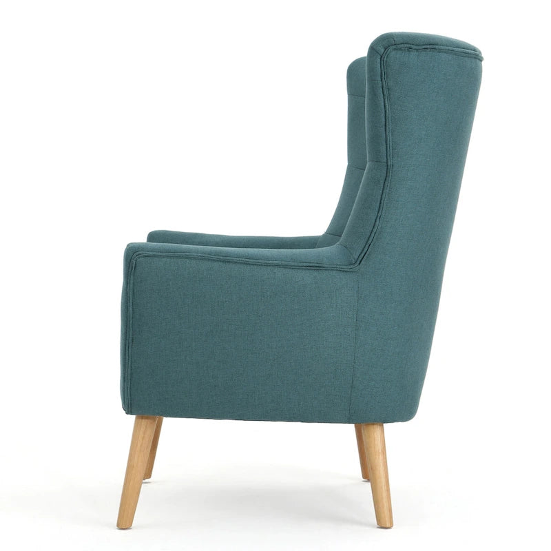 Fauteuil d'appoint à oreilles mi-century gris/vert sarcelle/blé, capitonné, une place