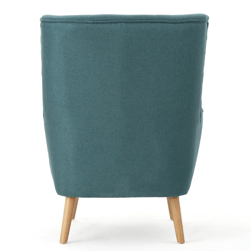 Fauteuil d'appoint à oreilles mi-century gris/vert sarcelle/blé, capitonné, une place