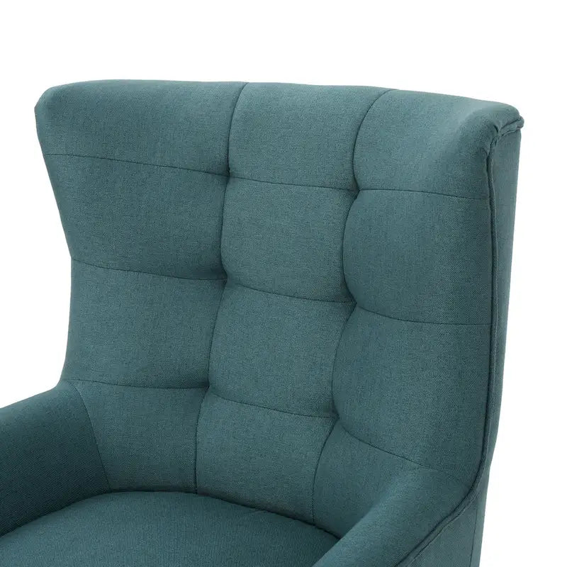 Fauteuil d'appoint à oreilles mi-century gris/vert sarcelle/blé, capitonné, une place